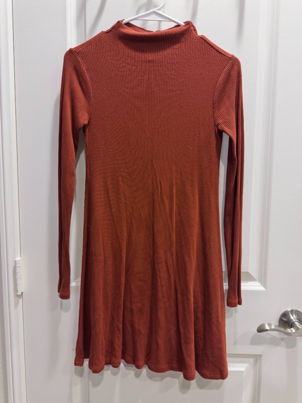 Forever 21 Rust Mock Neck Ribbed Long Sleeve Mini Dress
